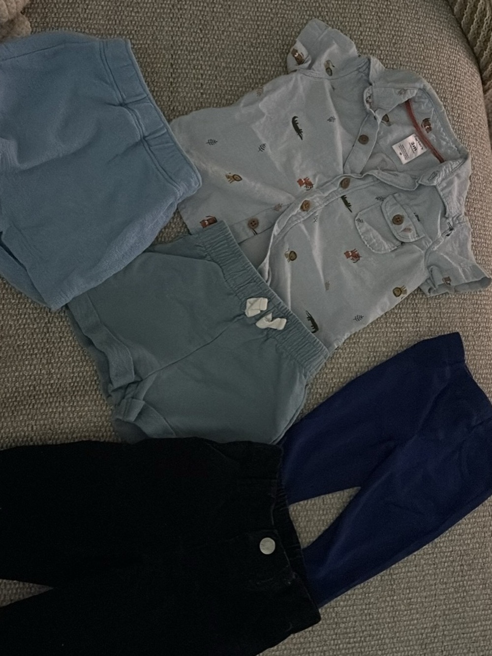 Baby boy bundle — Printed Button-Up with Coordinating Shorts Set, pants, neutral